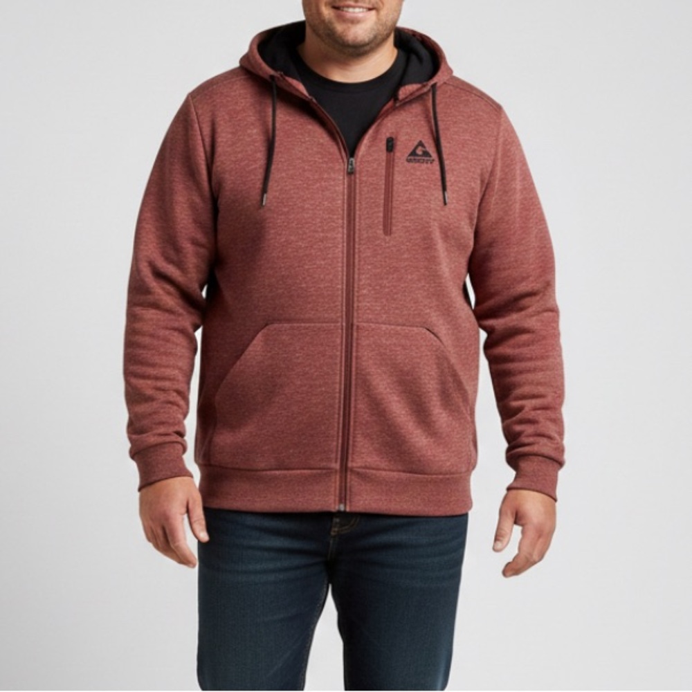 Gerry Men’s XL Burgundy Space Dye Full Zip Hoodie Jacket Chest Pocket Outdoor